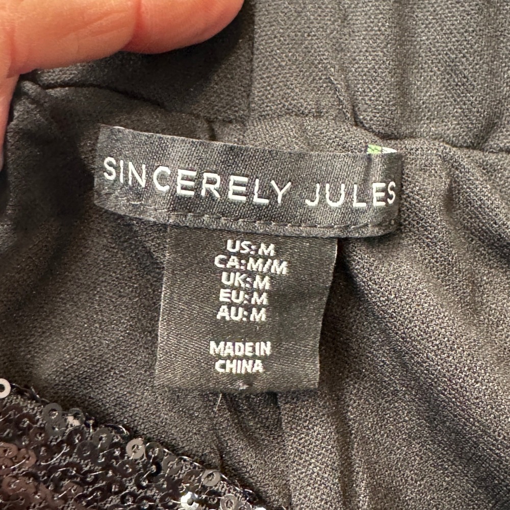 Sincerely Jules Black Sequin Flare Stretch Pants Womens Medium High Rise Disco - Picture 4 of 8